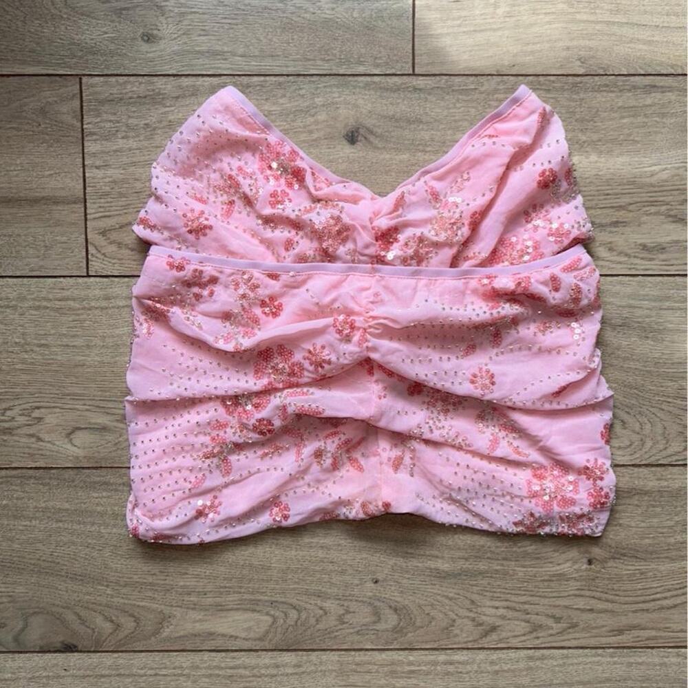 Pink floral beaded tube top